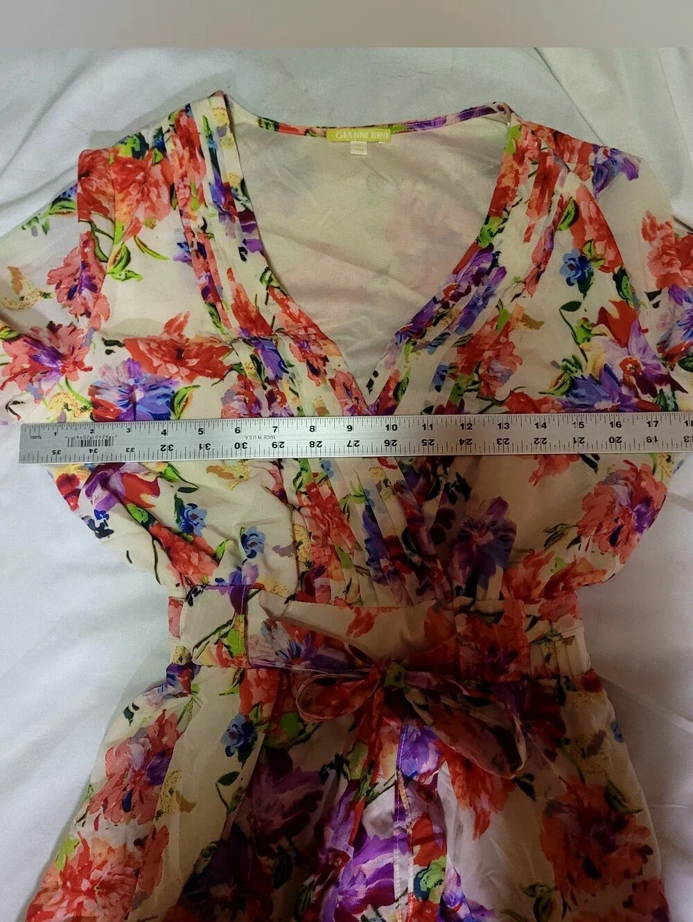Gianni Bini Floral Watercolor V-neck Romper, Size S